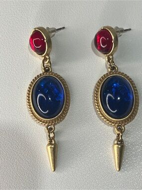 Monet Gold-Tone pierced Earrings with Blue and Red Gem Accents